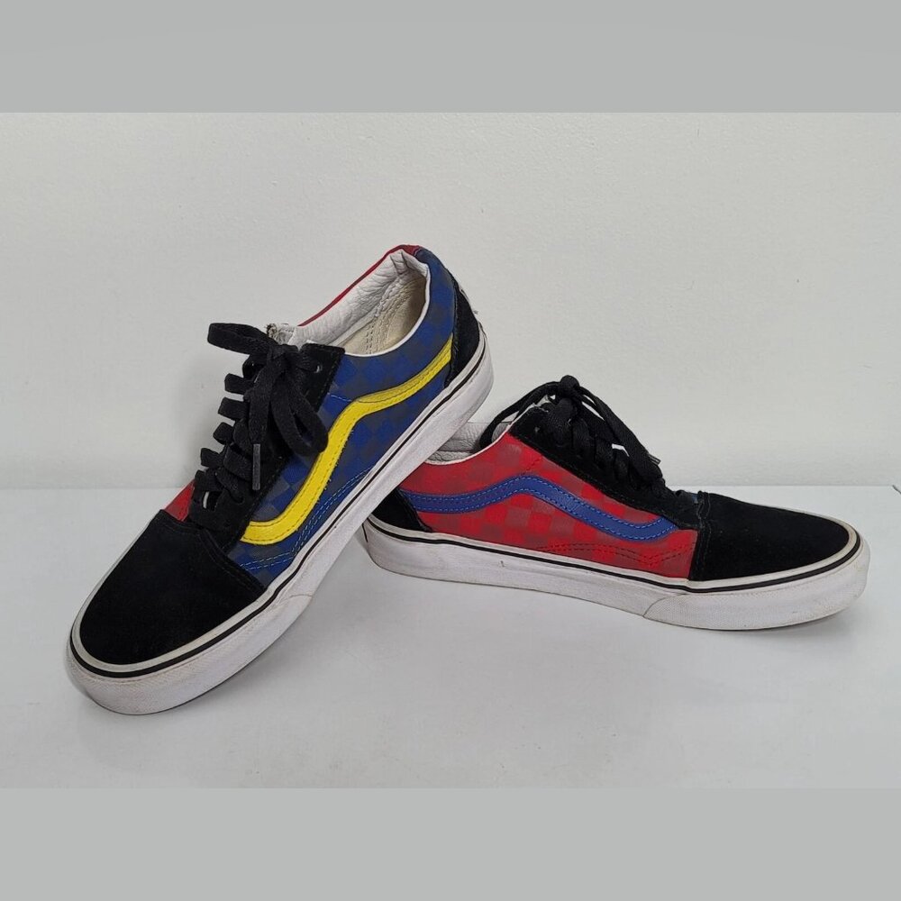 VANS Checkered Old Skool Sneakers Men 7.5‎ Women 9 Red Blue Yellow Black Shoes